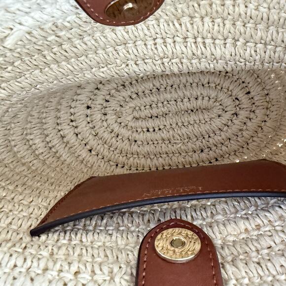 Lauren Ralph Lauren Leather Trim Straw Medium M Nicki Crossbody Bag Natural - Picture 6 of 9